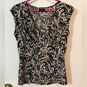 BCBG Paris medium Women's Black and Cream tan Abstract Blouse